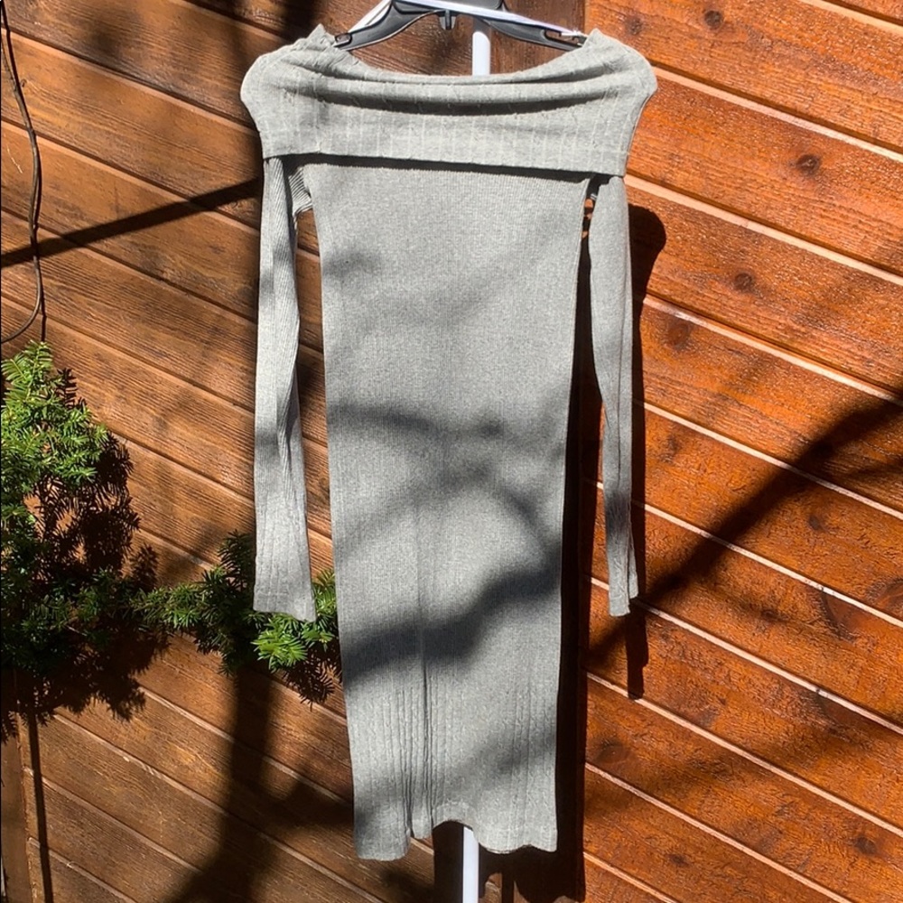 Beautiful off the shoulder grey sweater dress